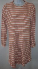 Madewell Swingy Tee Dress Stripe Small Long Sleeve T-Shirt Dress Rust Tan Casual