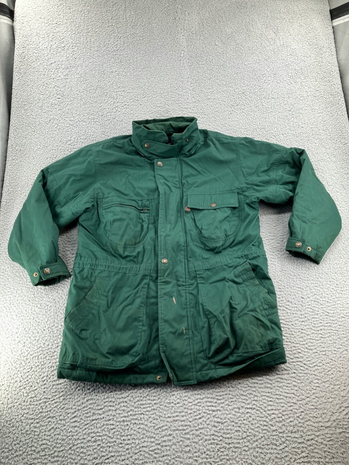 Giacca di fila vintage Savile da uomo piccola verde flanella foderata da lavoro coro tela