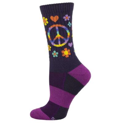 Socksmith Women's Crew Socks Compass Merino Wool Peace Love and Flower Power
