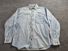 Walt Disney World Shirt Men's M Blue Denim Button Up Mickey Mouse USA Flag