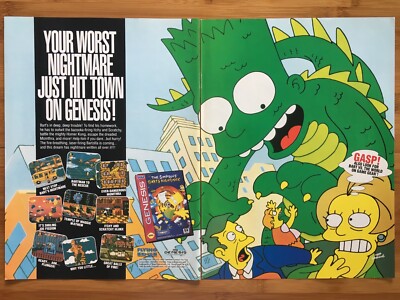 1993 The Simpson's Bart's Nightmare Sega Genesis SNES Vintage Print  Ad/Poster