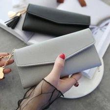 Womens Soft Leather Envelope Wallet Long Trifold Purse Fashion Handbag Clutch US