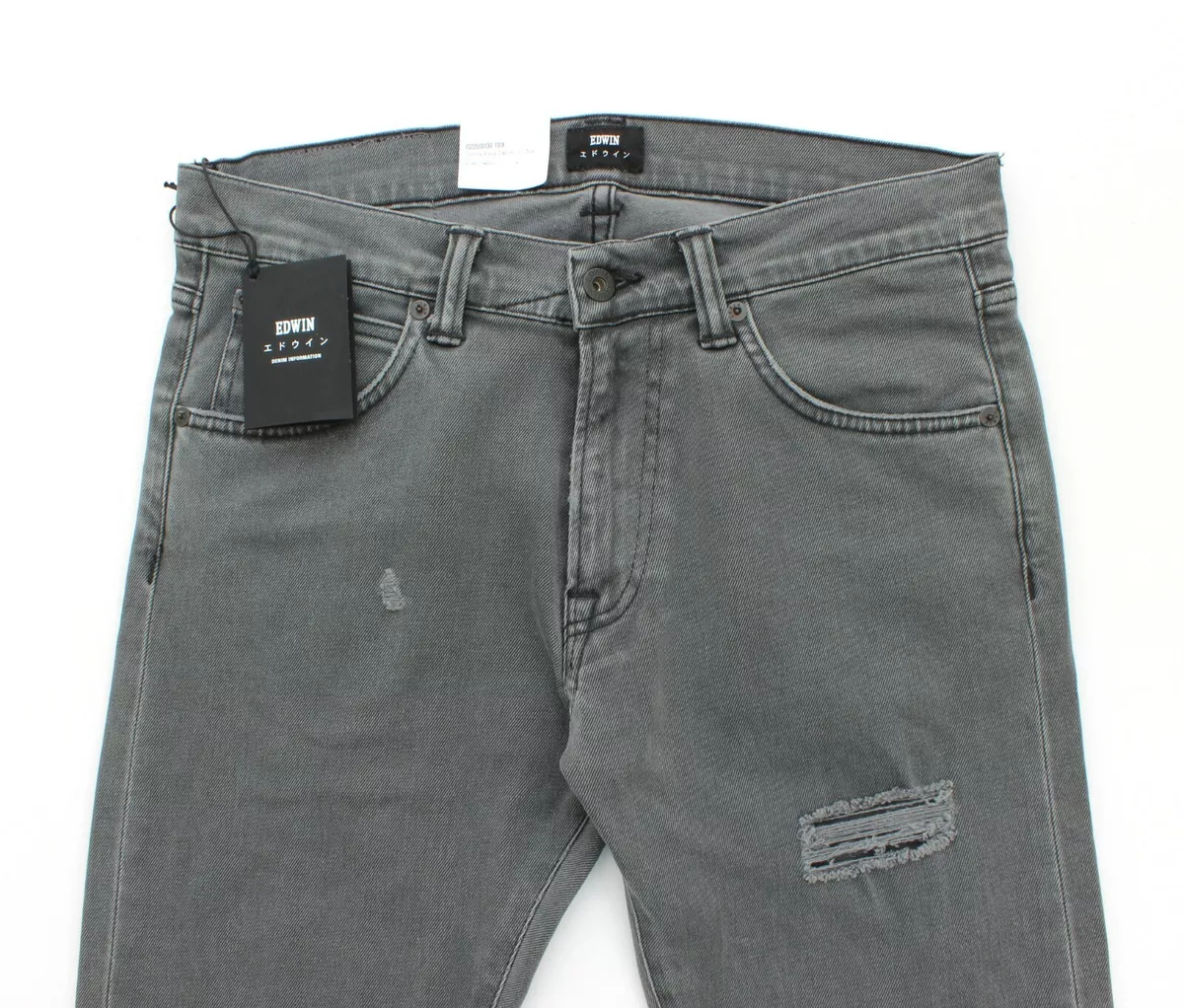 Edwin ED 85 Mens Slim Tapered Drop Crotch Grey Distressed Jeans