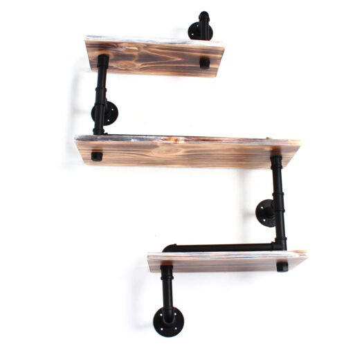 Estante de pared de madera retro de 3 niveles tubo de hierro industrial tablero de pared estante multifuncional - Imagen 6 de 11
