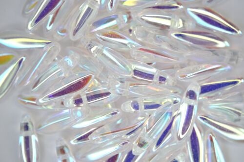 25x Perline CechMates Pugnale Ceco 5x16mm Cristallo AB Perline Produzione Gioielli - Foto 1 di 1