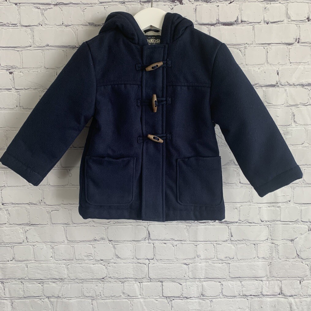 OshKosh B'gosh Boys Navy Blue Jacket SherpaLined Toggle Ivory Size18