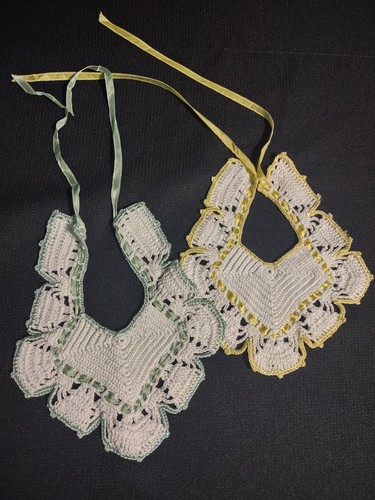 Vintage Handmade Set Of 2 Crocheted Bibs