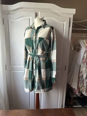 Holzfäller Kleid Stiefelkleid Blusenkleid Tunikakleid Kariert Karo Nude Weiß - Bild 1 von 4