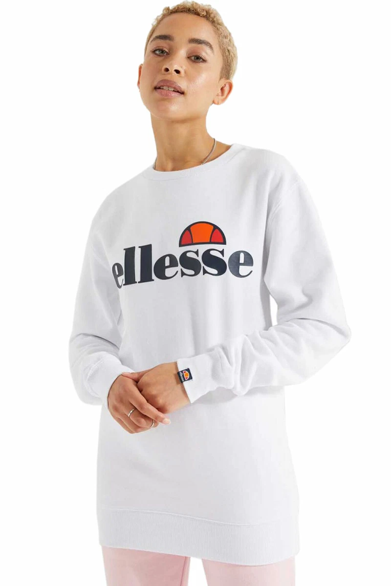 Ellesse Women's White Cotton Blend Agata Long Sleeve Crew Neck Logo  Sweatshirt | eBay