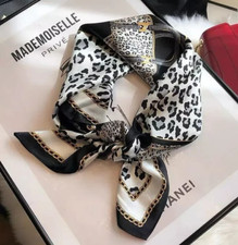 26"X26"Black Leopard Print Pure Mulberry Satin Silk 12momme Scarf 65x65cm 4-95