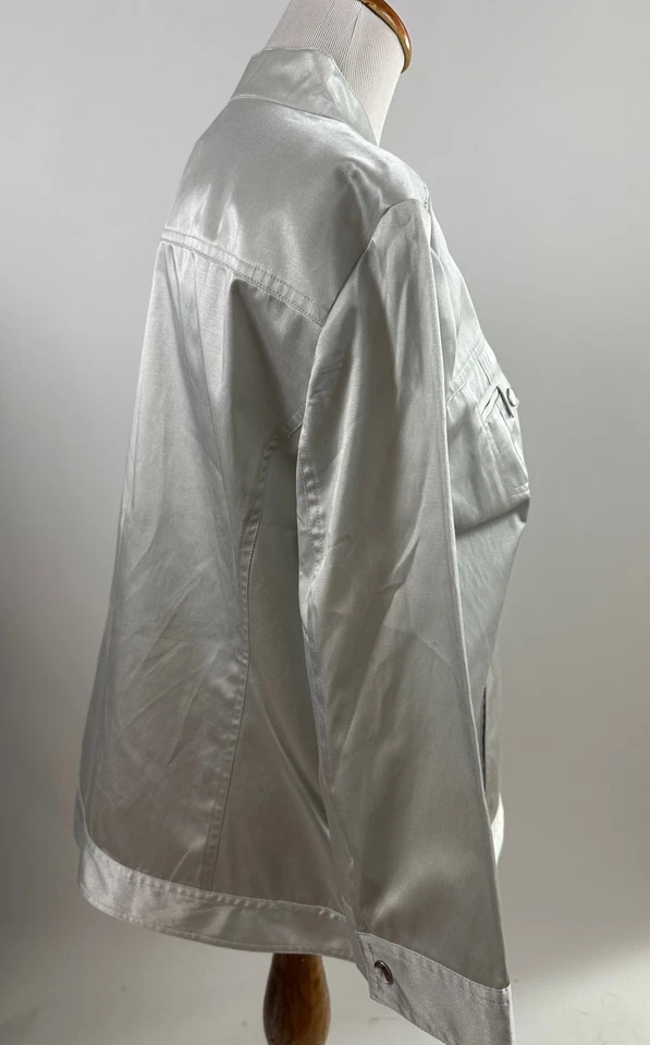 Chaqueta CHICO'S Gris Plata Brillo Cremallera Completa Talla 2 Mujer L Foto 2 de 3