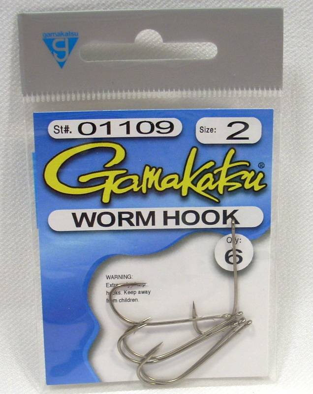 Gamakatsu Bronze Worm Fishing Hook Size 2 Package of 6 Straight Shank
