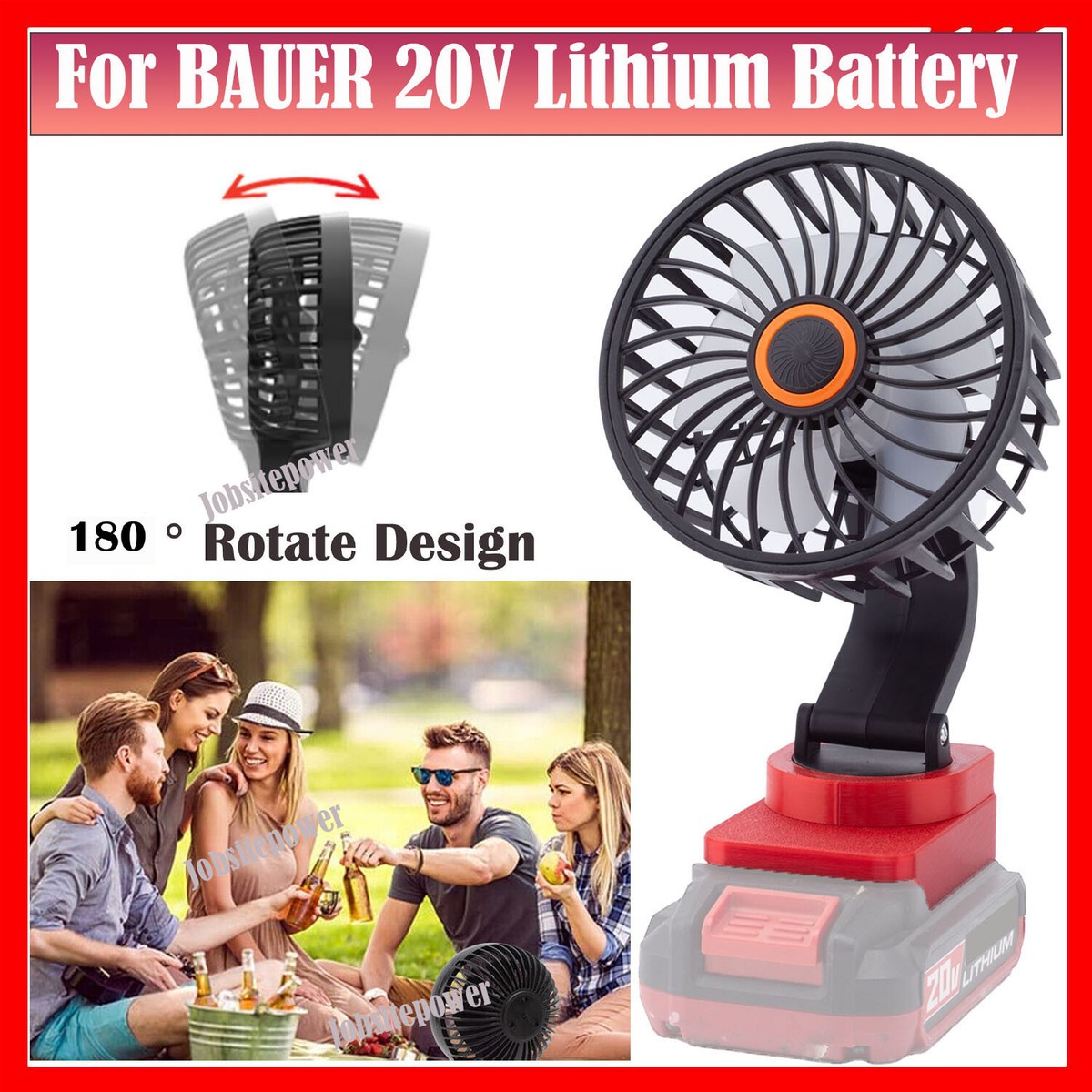 Portable Jobsite Fan For Bauer 20V Lithium Battery Cordless Mini
