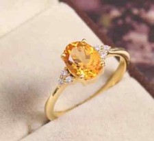 Natural Citrine Diamonds Solitaire Wedding Ring Gold Plated Silver Ring