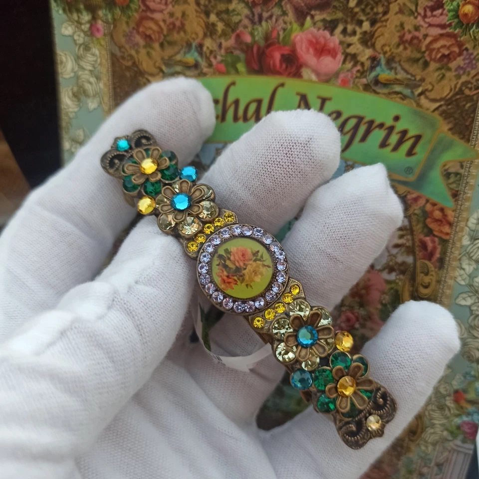 Michal Negrin заколка для волос цветной большой цветочный синий зеленый кристаллы коренастый новый коробка - Изображение 4 из 4