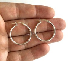 Italian .925 Sterling Silver 2x25mm Polished Hoop Earrings / Aretes de plata 925