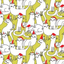 Feline Drive Fabric MEOWY CHRISTMAS Cats in Hats Lime - Fat Quarter 18"x22" FQ