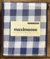 MAXIMOOSE TWIN Size Blue White Plaid Cotton Flannel Sheet Set