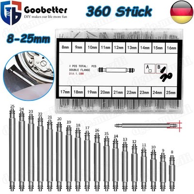 360tlg Federstege für Uhrenarmbänder Edelstahl Federstifte Uhrenstifte 8mm-25mm