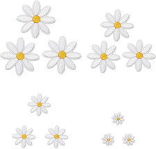12 Pcs Daisy Flower Iron on Patches, 4 Sizes Embroidered Appliques with Heat-Act