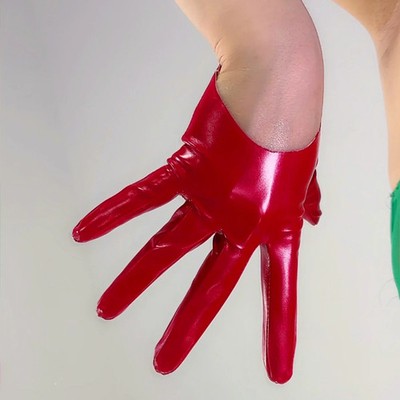 SUPER THIN Leather GLOVES Red Half Palm 13cm Short Faux PU Elastic 4 Seasons