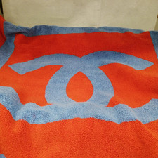 CHANEL Telo Mare Grande Blu Arancione Tappetino Cotone Cocco 170x110cm Giappone