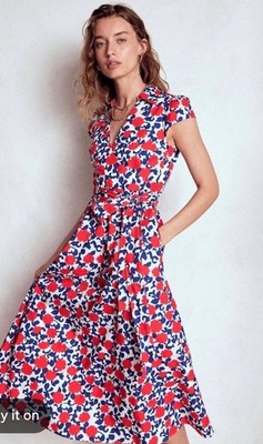 NEW Boden Julia Red White Blue Wrap Dress Size 6 Classic