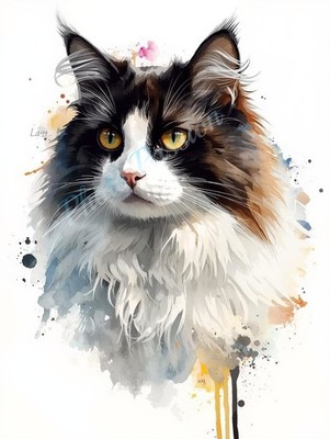 Foto A4 Bicolor Maine Coon Katze Kunst Explosion Farben Poster Wandbild - 2295