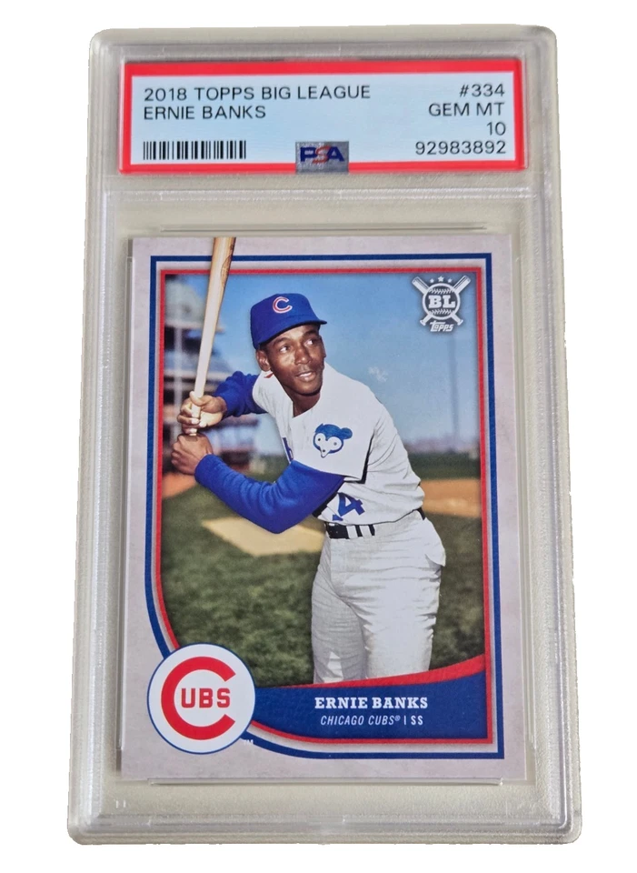 Camisa enmarcada personalizada de los Chicago Cubs 11"x11" + PSA 10 Ernie Banks #334 2018 Topps Foto 4 de 4