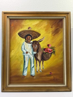 Signed Diehl 1977 Mexican Boy Donkey Oil Painting Navajo County Fair Arizona 2nd