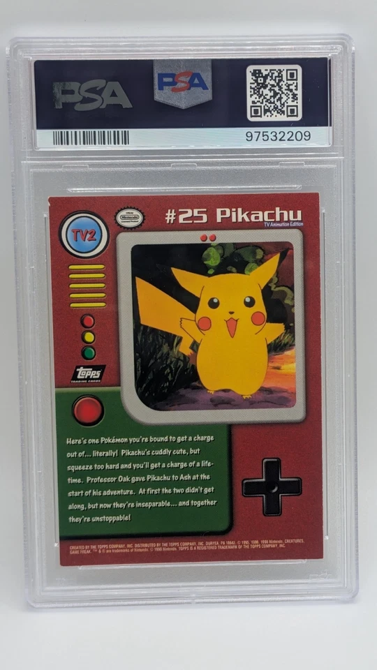 1999 Pokémon Topps Series 1 Character Card #25 Pikachu #TV2 Black Logo PSA 6! - Image 2 of 2