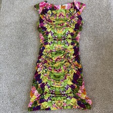 Calvin Klein Dress Womens 10 Multicolor Floral Cap Sleeve Sheath Ruched Knee