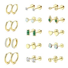 14 Pairs Gold Earrings Set,14k Gold Plated Surgical Steel Earring,Suitable for H