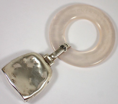 Vtg WEB 13.3g Sterling Silver Baby Teether Teething Ring Rattle Mother of Pearl
