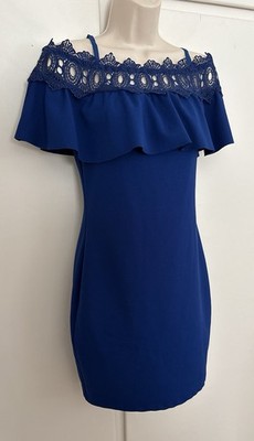 Flawless BCX Juniors Size 7 Blue Off The Shoulder Dress W/ Adjustable Straps