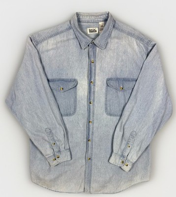 Vintage 90s Basic Editions Denim Shirt Mens 2XL Long Sleeve Button Down Chambray