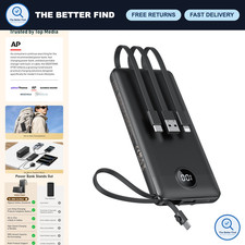 10000mAh Portable Power Bank with 4 Built-in Cables, Fast Charging, Slim Design