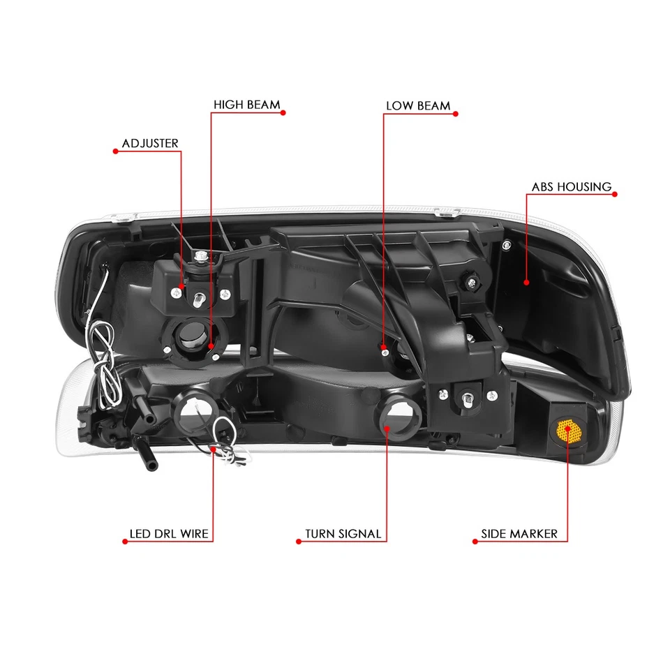 Faros LED DRL Fit 99-06 Silverado Suburban Tahoe en forma de C + lámparas de parachoques Foto 4 de 4