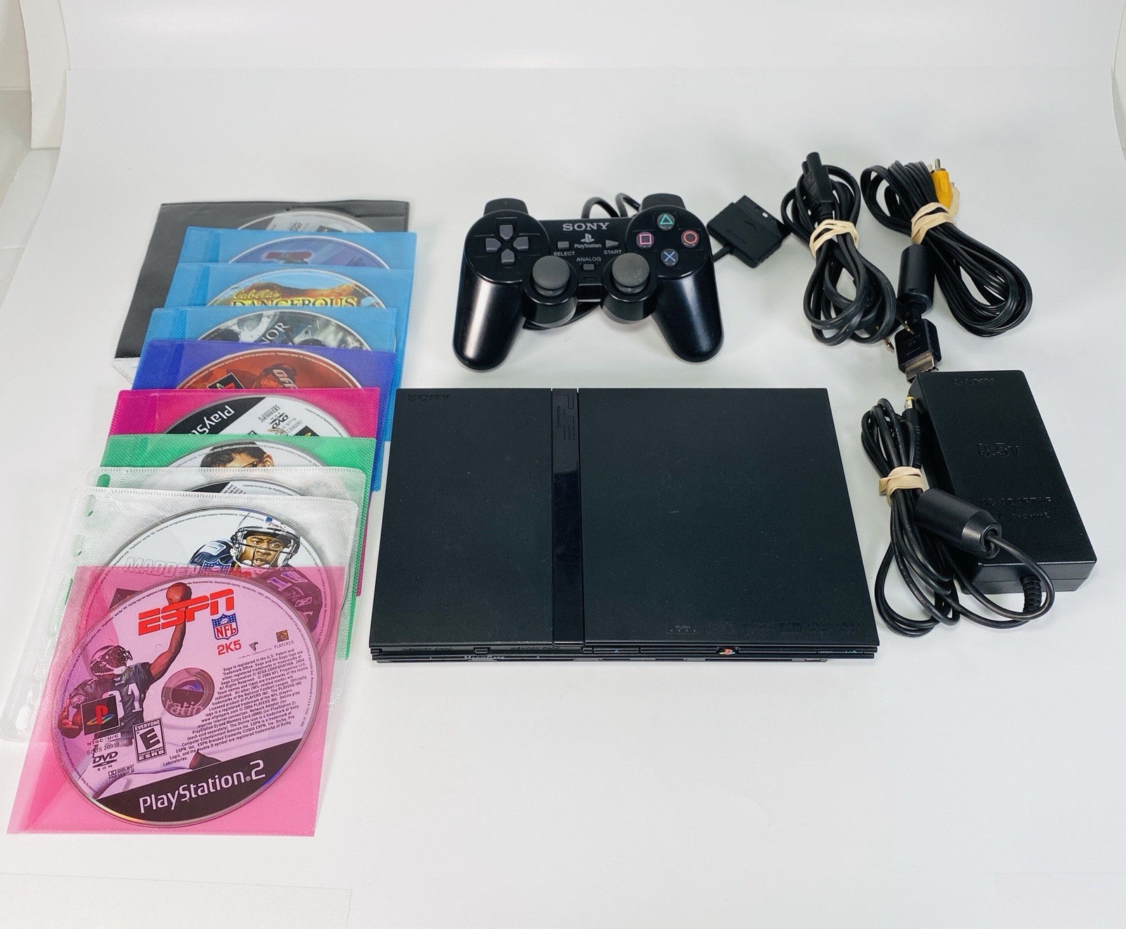Sony PS2 Slim Console SCPH-70012 Bundle with Controller and 10 Games  