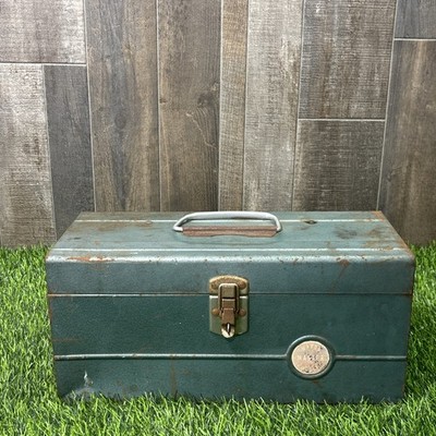 Vintage WARDS MASTER QUALITY Metal Tool Tackle Box / Well Made Montgomery Wards