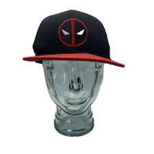 Marvel Deadpool Hat Cap Snap Back Mens One Size Black Red Logo Comic Baseball