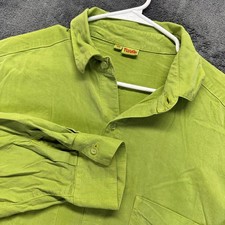 Vintage Tianello Button Down Shirt Mens Medium Lime Green Tencel Rayon USA Made