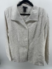 Vintage Dialogue White Embroidered Linen Blaz...