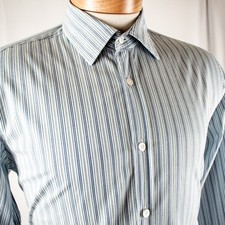 HUGO BOSS Blue Gray Lavender Striped Cotton Men Shirt Size M
