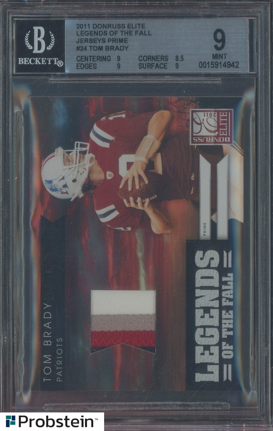2011 Donruss Elite Legends Of The Fall #24 Tom Brady Patriots GU Patch /50 BGS 9