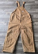 Vtg Carhartt Double Knee Bibs Quilt Lined Insulated Duck Canvas USA 48X32 6FBQZ