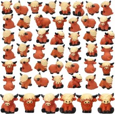 "50 pcs Mini Highland Cow Figurine Cute Highland Cow Statues Decor Handmade Resi