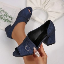 Women's Fashion Cutout Open Peep Toe Block Heel Pumps Slip On Casual Sandals