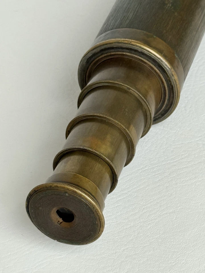 Antique 1800s French? Brass Nautical Spyglass Telescope 48" Long 4 Draw Original - Image 4 of 4