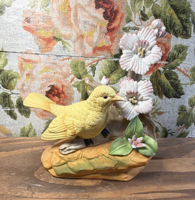 Royal Crown J Byron Japan Ceramic Yellow Bird Floral Figurine Signed Vintage